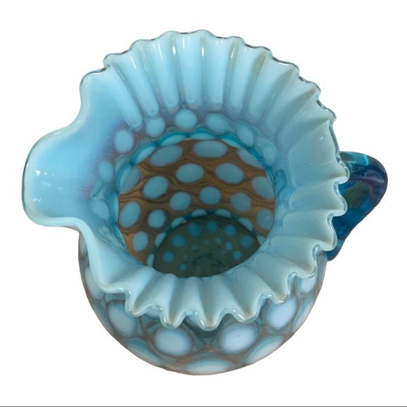 Vintage Opalescent Blue Coin Dot Ruffled Pitcher Collectible Glass - Picture 11 of 11
